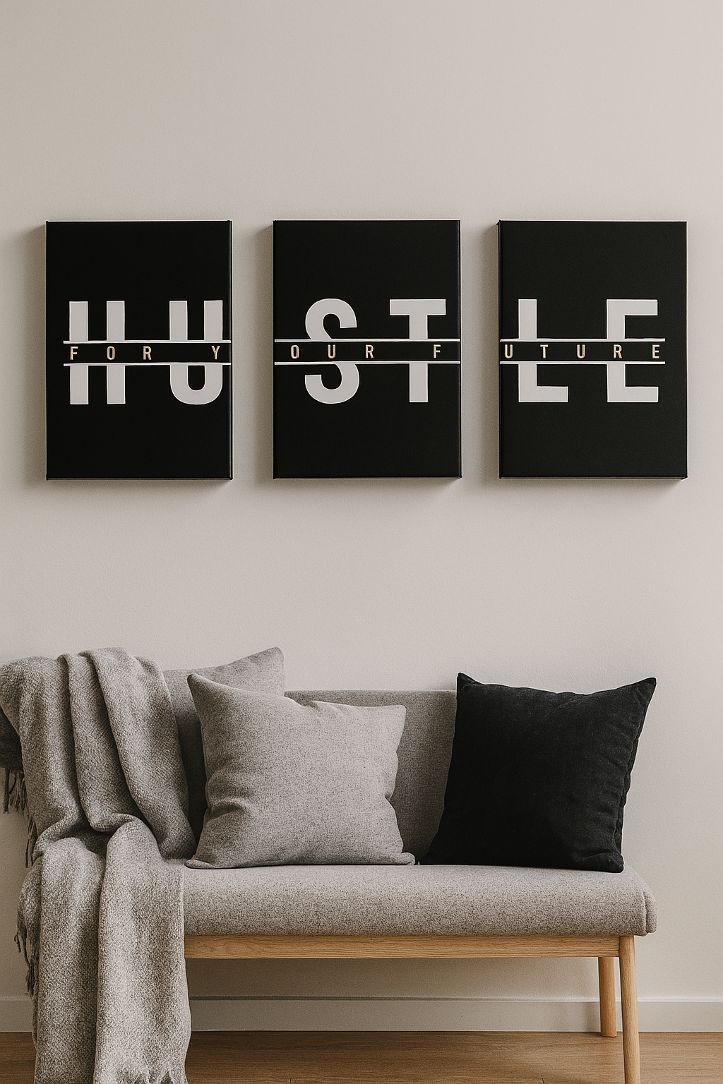 3-Piece “HUSTLE FOR YOUR FUTURE” Wall Art Set – Motivational Canvas Prints (12x16in, Unframed)