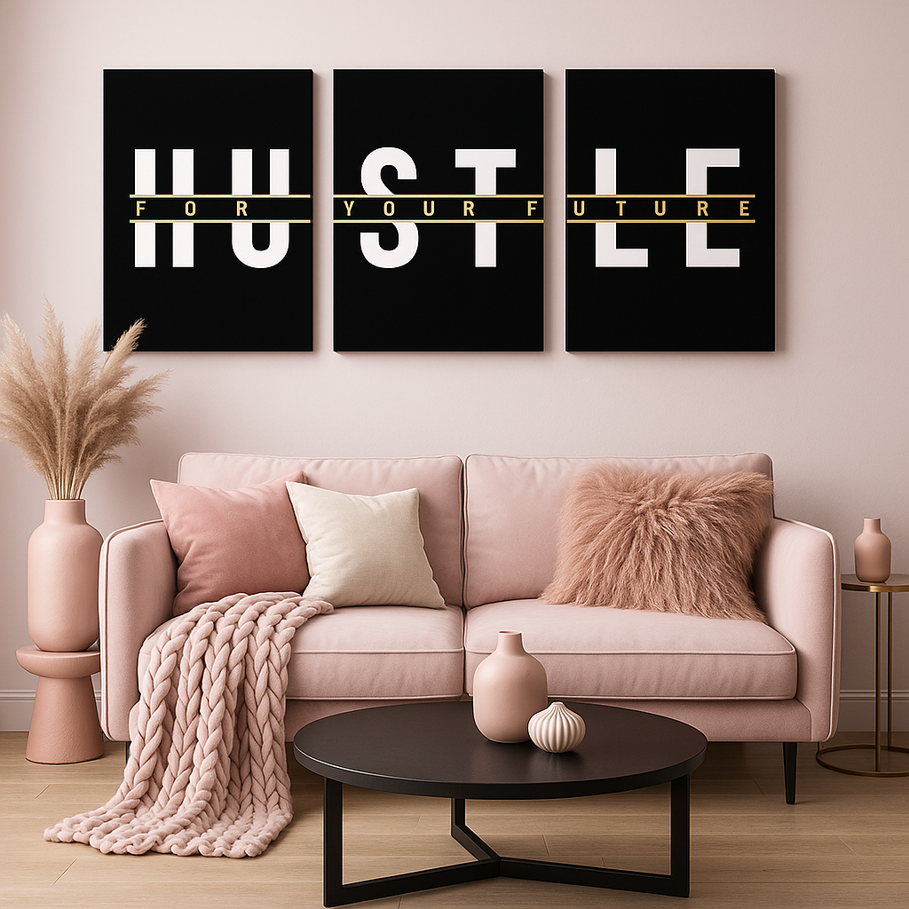 3-Piece “HUSTLE FOR YOUR FUTURE” Wall Art Set – Motivational Canvas Prints (12x16in, Unframed)