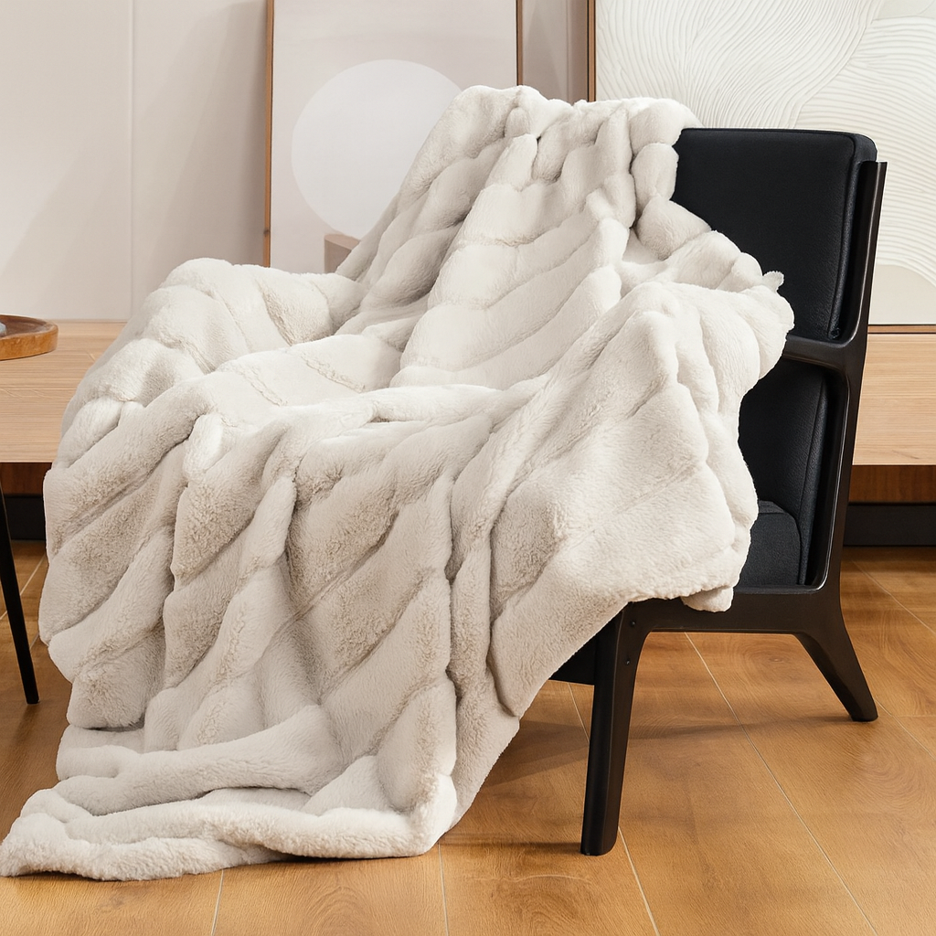 Cozy Bliss Faux Fur Throw Blanket 🩶✨ — Beige Edition