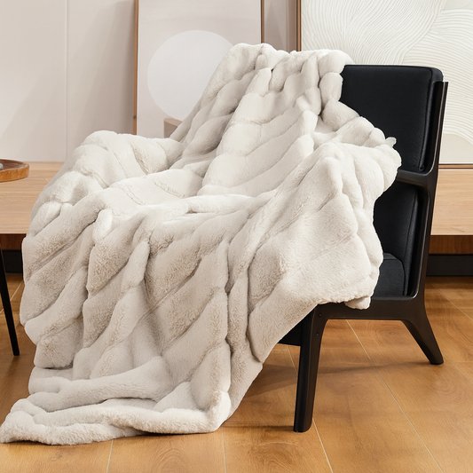 Cozy Bliss Faux Fur Throw Blanket 🩶✨ — Beige Edition