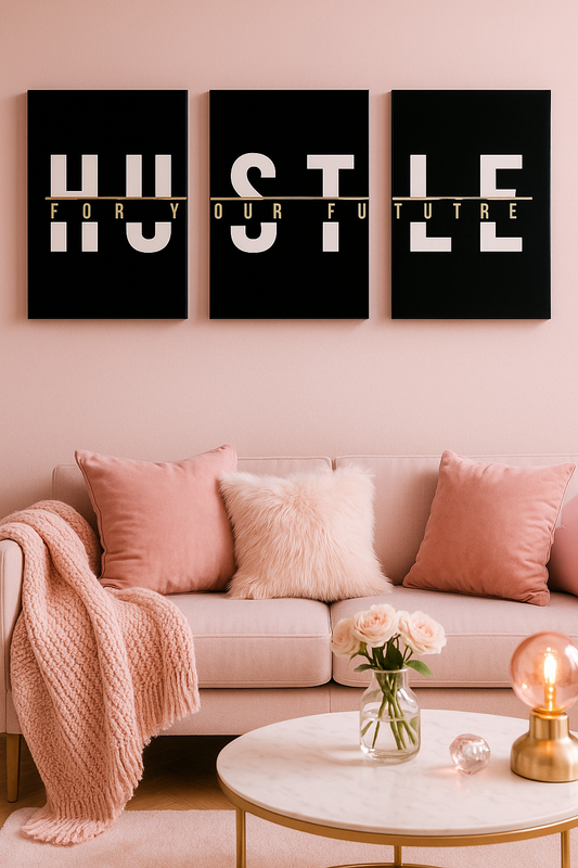 3-Piece βHUSTLE FOR YOUR FUTUREβ Wall Art Set β Motivational Canvas Prints (12x16in, Unframed)