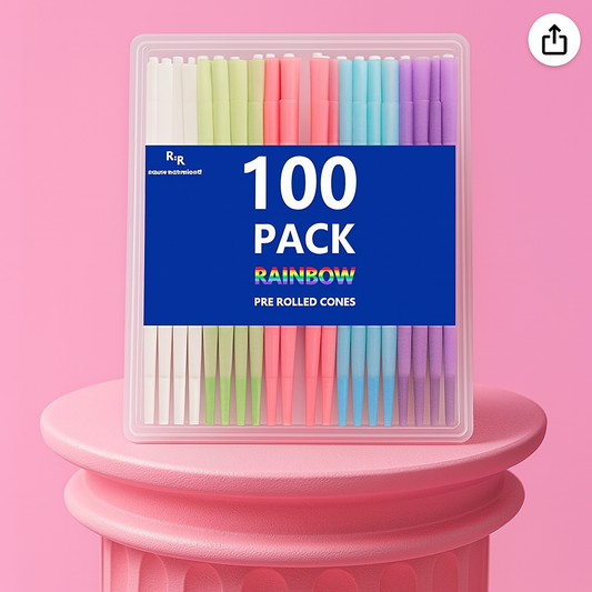 100-Pack Rainbow Pre-Rolled Cones 🌈 | King Size with Filters, Mini Scoop & More