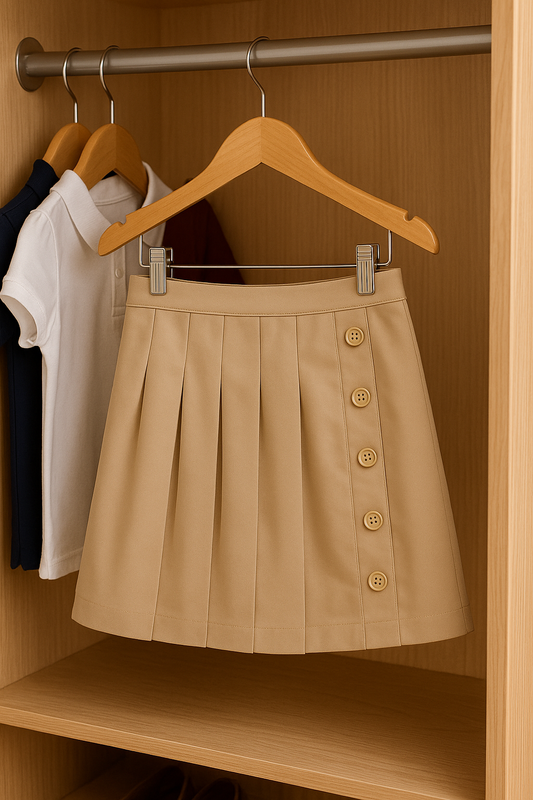 Nautica Girls' School Uniform Pleated Pull-On Scooter Skirt (Button Accent Edition)