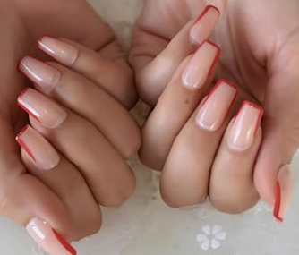 Nude French Square Press-On Nails – Red Tip Full Cover Set (24pcs)
