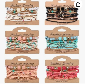 8pcs Boho Beaded Bracelet Set – Black Stack ✨