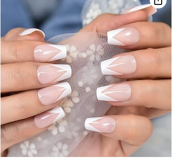 (PRESS ON NAILS) Medium Length Nude Pink Coffin Press-On Nails – Glossy French Tip Set (24pcs)