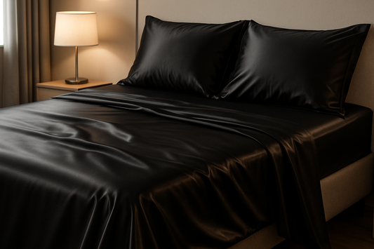 black Satin Bed Sheet Set