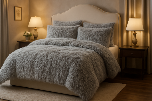 PHF Shaggy Fluffy Faux Fur Duvet Cover Set King Size,Luxury Warm Plush Comforter Cover for Winter Fall,3PCS Soft Lightweight Velvet Cozy Bedding Set with Furry Pillowcases,Aesthetic Room Decor,Grey
