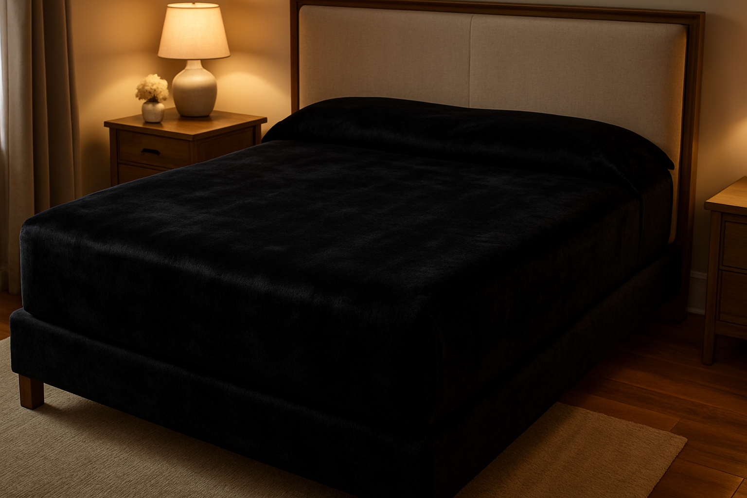 PHF Truly Velvet Fitted Sheet Only Queen Size, Luxury Super Soft Cozy Comfy Flannel Bottom Sheet with 15" Deep Pocket,Suitable for Fall Winter and Spring, No Pillowcases, Black