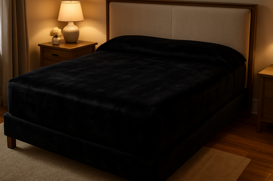 PHF Truly Velvet Fitted Sheet Only Queen Size, Luxury Super Soft Cozy Comfy Flannel Bottom Sheet with 15" Deep Pocket,Suitable for Fall Winter and Spring, No Pillowcases, Black